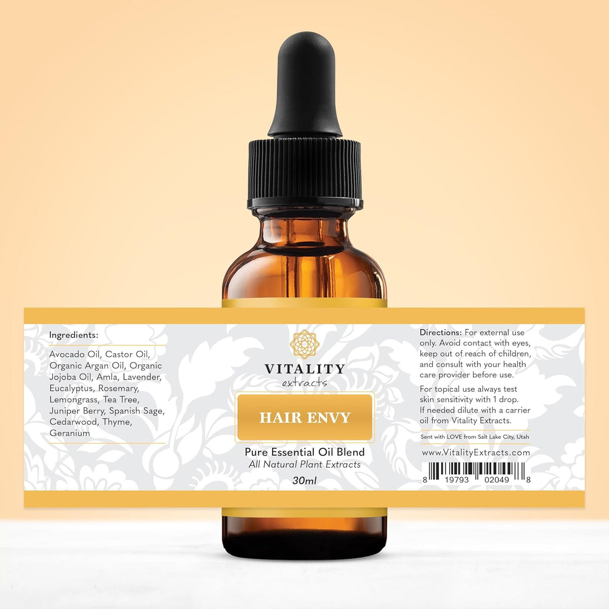 Vitality Extracts Hair Envy - Natural Hair Growth Serum - 100% Pure Essential Oils, 15 Plant Extracts, No Synthetics, No Parabens - Strengthen Hair, Minimize Breakage, Stimulate Follicles