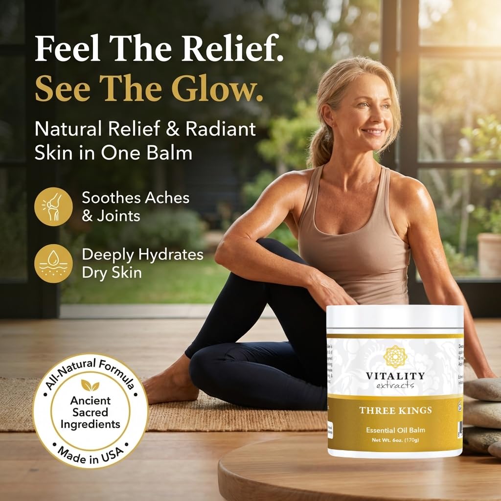 Vitality Extracts Three Kings Balm - 6oz, Frankincense, Myrrh, Sandalwood, Sacred, Ultra-hydration, Relief from Discomfort, Soft Skin