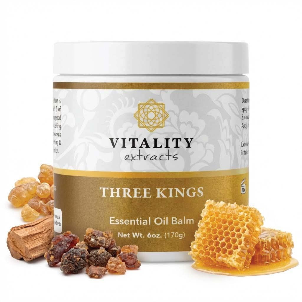 Vitality Extracts Three Kings Balm - 6oz, Frankincense, Myrrh, Sandalwood, Sacred, Ultra-hydration, Relief from Discomfort, Soft Skin