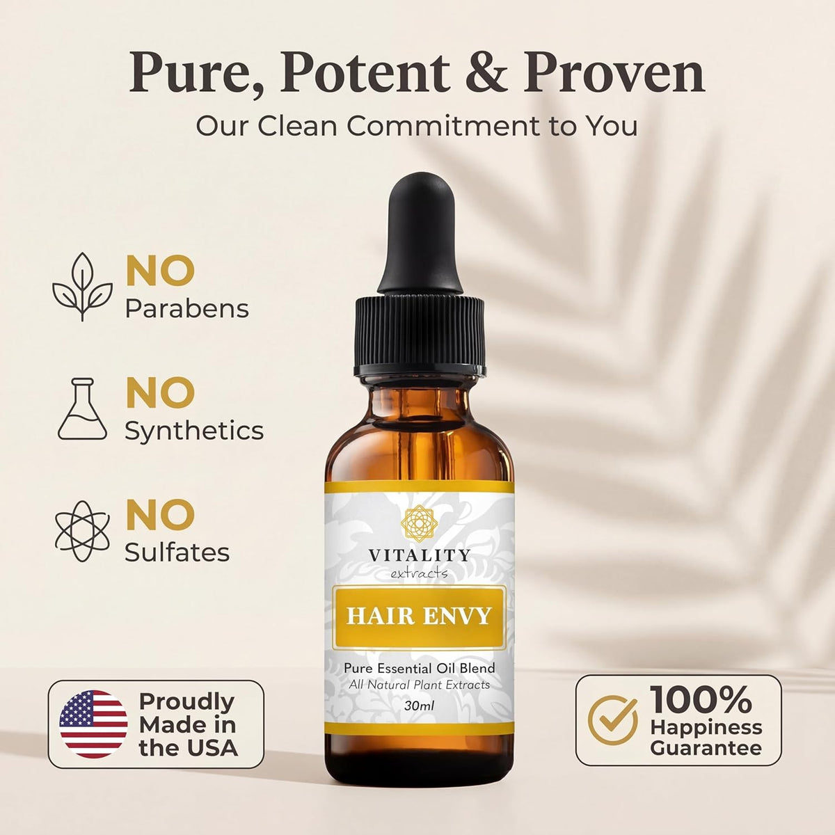 Vitality Extracts Hair Envy - Natural Hair Growth Serum - 100% Pure Essential Oils, 15 Plant Extracts, No Synthetics, No Parabens - Strengthen Hair, Minimize Breakage, Stimulate Follicles