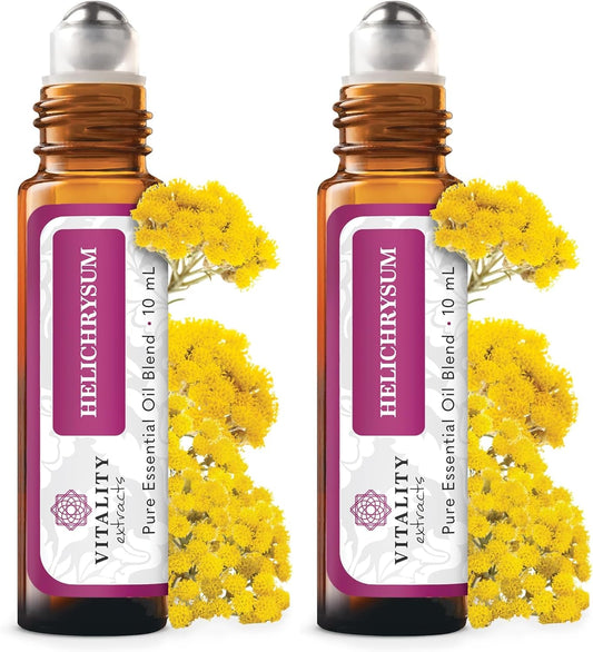 Vitality Extracts Helichrysum Essential Oil - 10ml Roll-On, Helichrysum Gymnocephalum, Coconut Oil, Skin Care, Happy, Stress Relief, Aches Relief (Pack of 2)