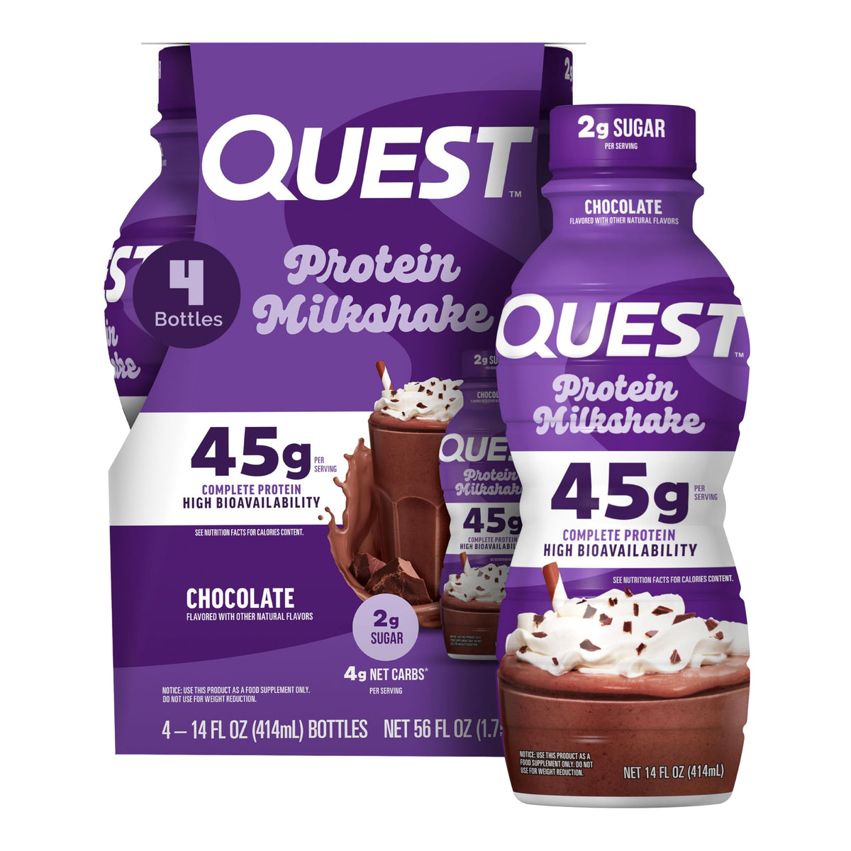 Quest Nutrition Vanilla Protein Shake, 45g Protein, 2g Sugar, 3g Net Carbs, Ready to Drink, Gluten Free, 12 Count