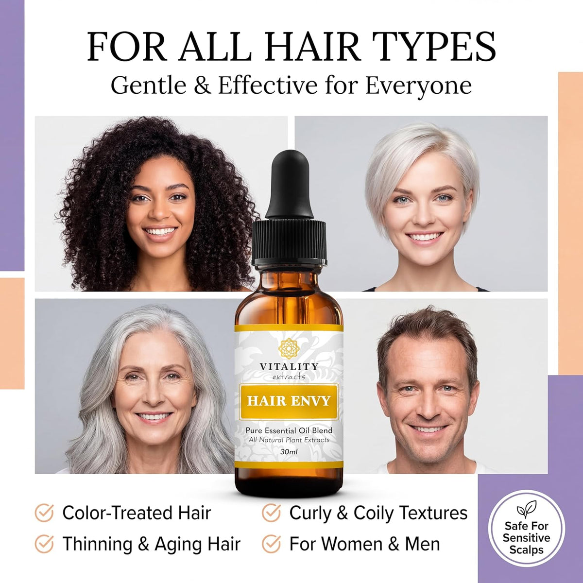 Vitality Extracts Hair Envy - Natural Hair Growth Serum - 100% Pure Essential Oils, 15 Plant Extracts, No Synthetics, No Parabens - Strengthen Hair, Minimize Breakage, Stimulate Follicles