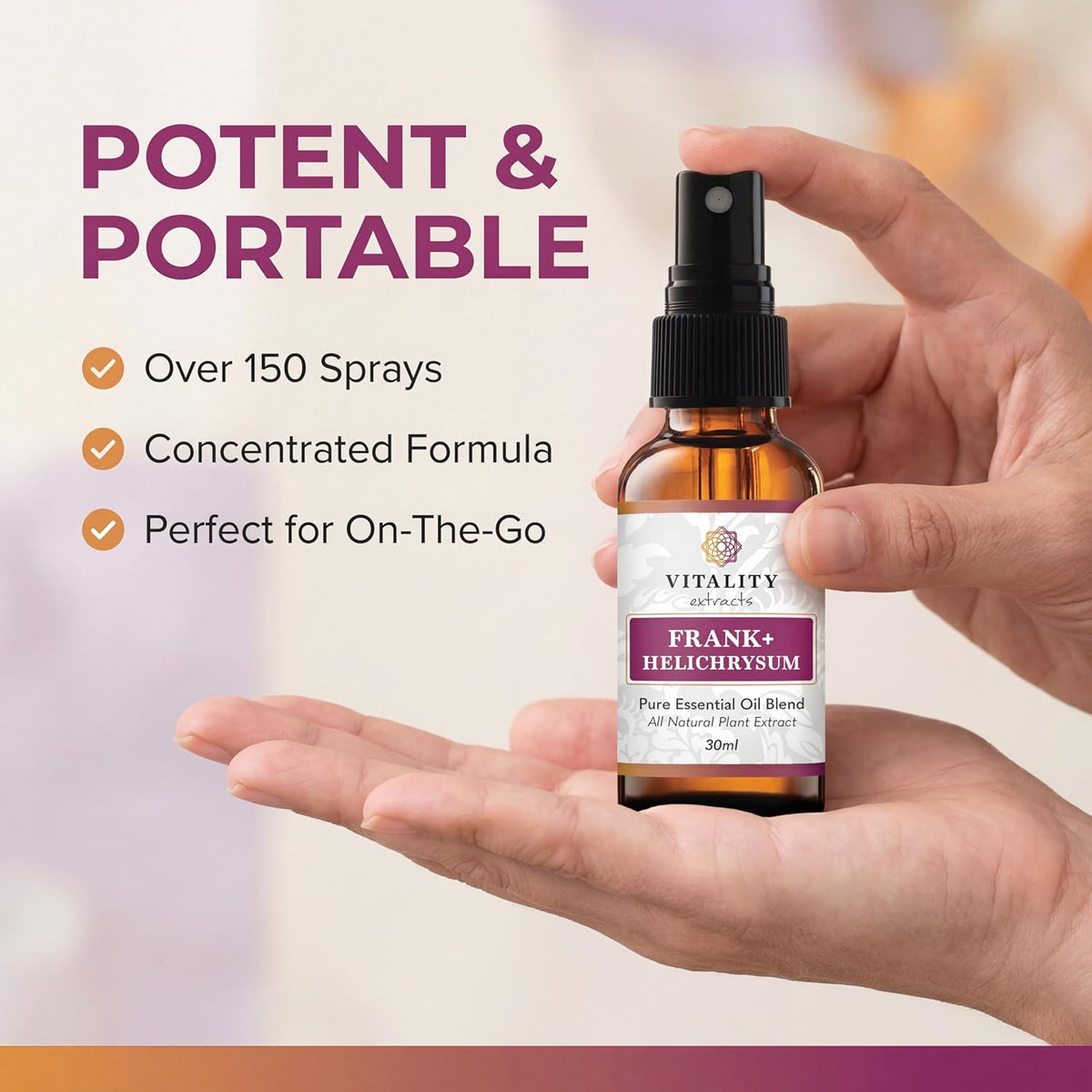 Vitality Extracts Frank+ Helichrysum Essential Oil Blend - 30ml Spray Bottle, Frankincense Boswellia Seratta, Aromatherapy, Soft Skin, Relief from Daily Aches & Soreness, Natural